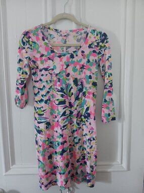 LILY PULITZER PIMA COTTON 3/4 SLEEVE DRESS WATERCOLOR